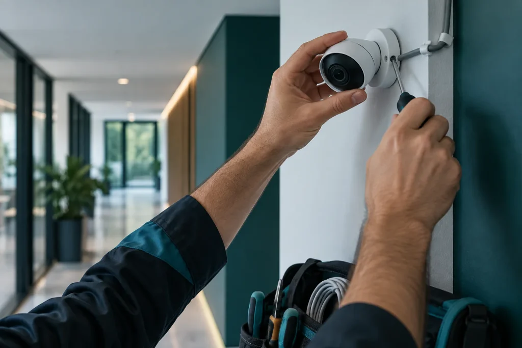 Installation d’une caméra de surveillance.