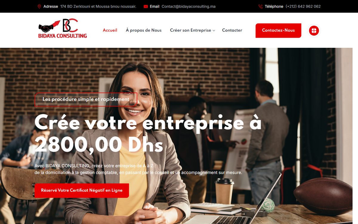 Aper&ccedil;u du site Bidaya Consulting, r&eacute;alisation Altentia
