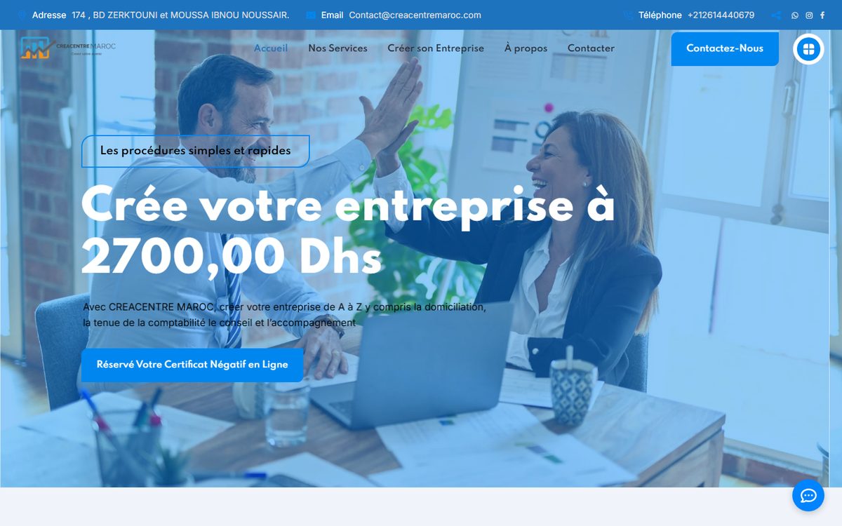 Aper&ccedil;u du site Creacentre Maroc, r&eacute;alisation Altentia