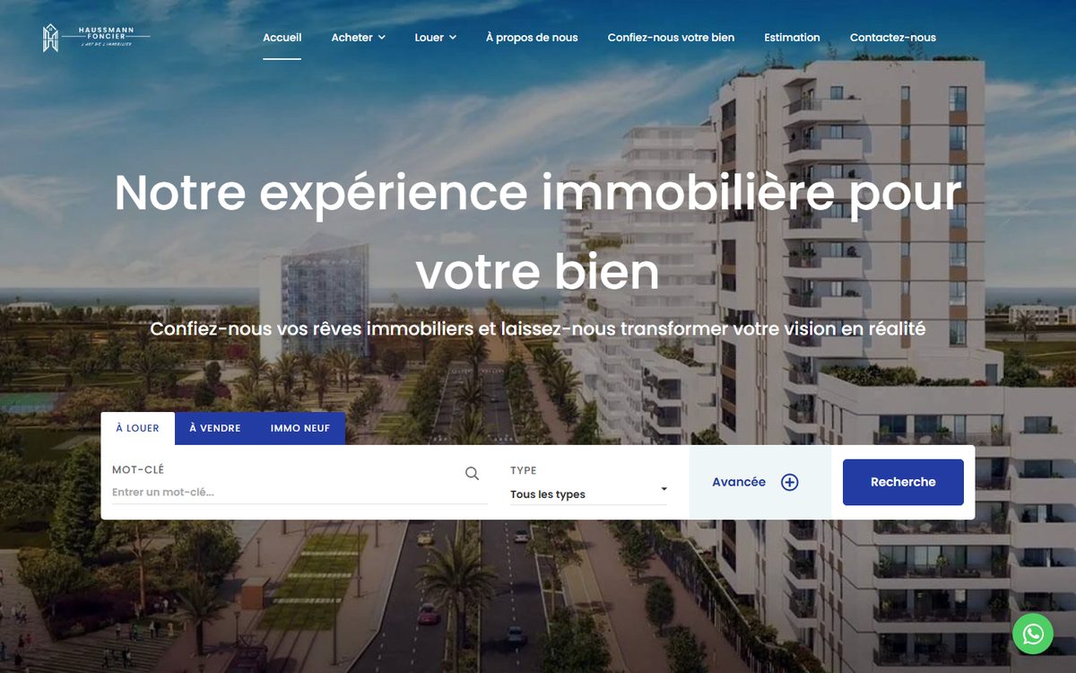 Aper&ccedil;u du site Haussmann Foncier, r&eacute;alisation Altentia