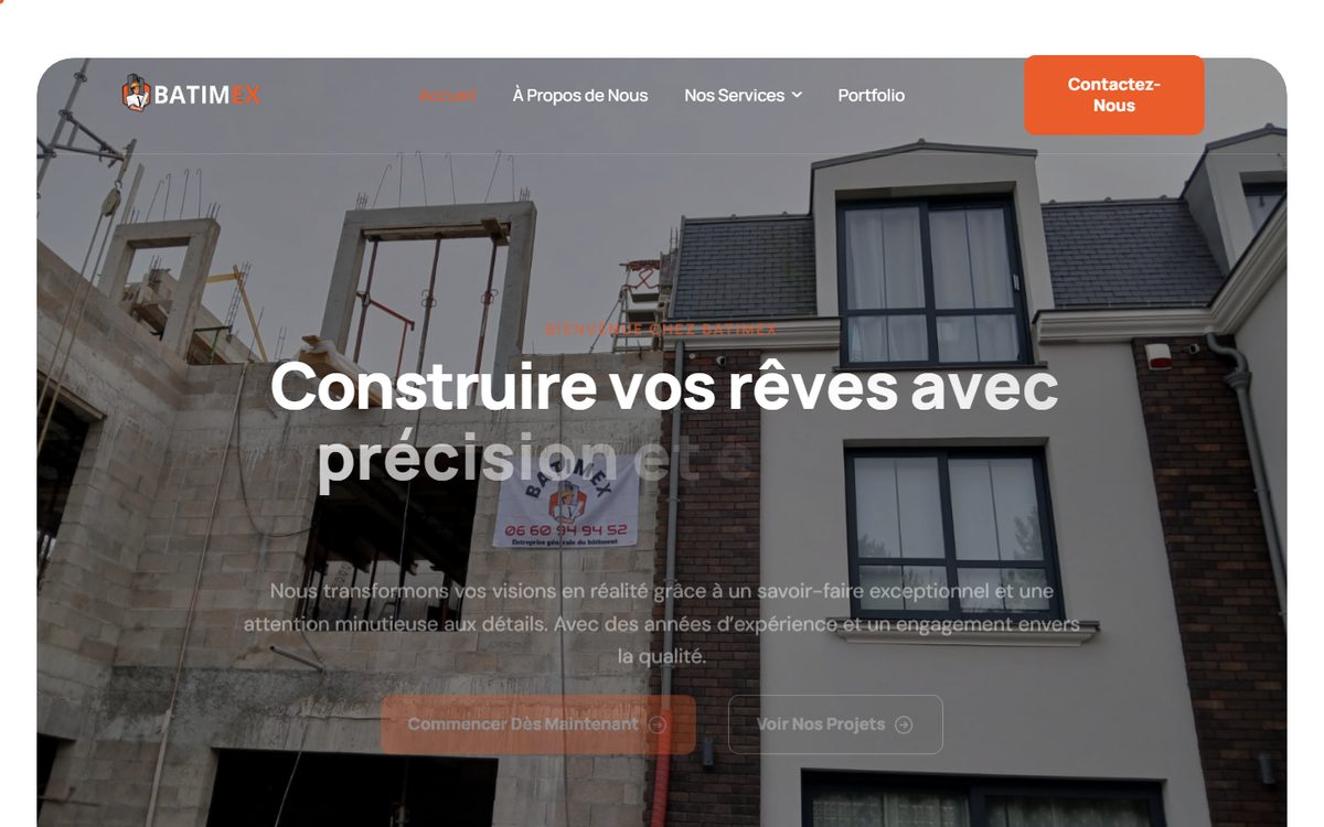 Aper&ccedil;u du site Batimex, r&eacute;alisation Altentia