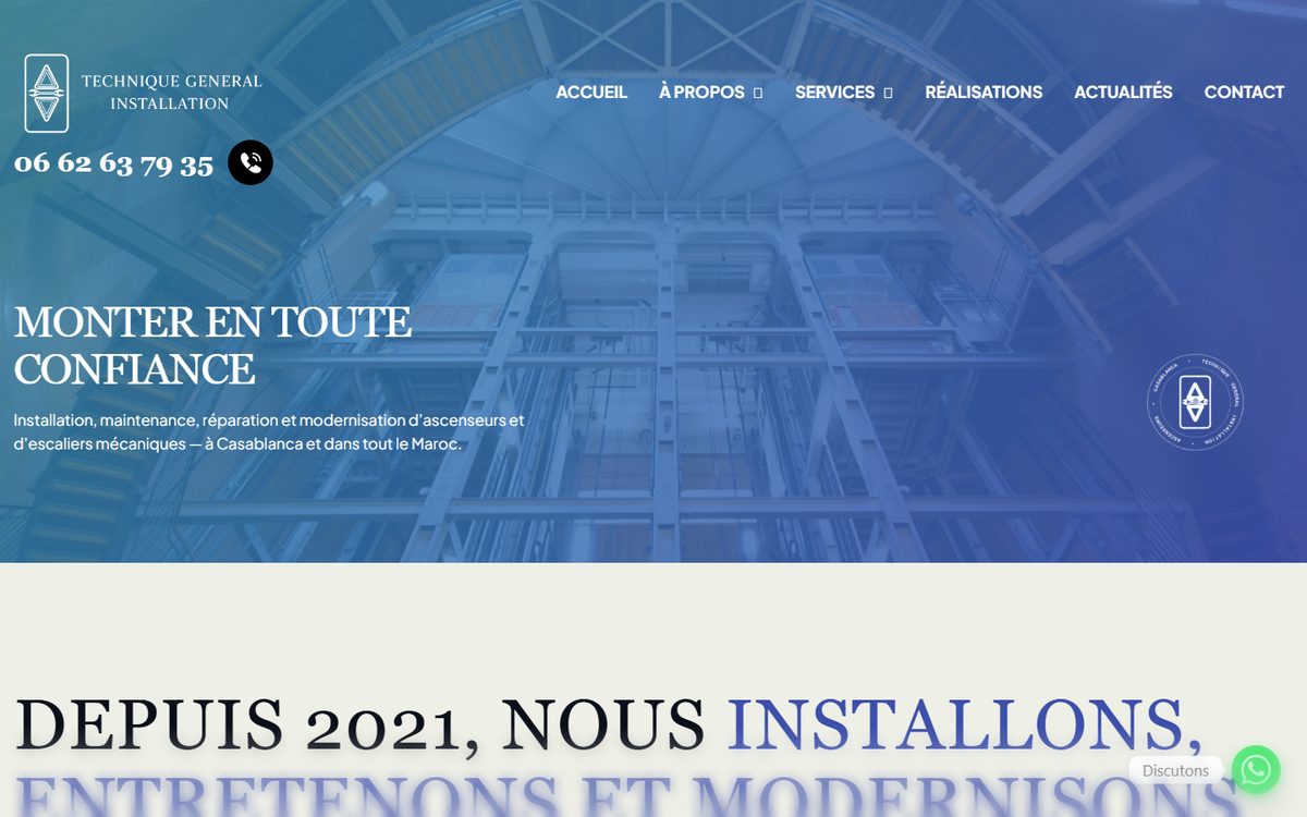 Aper&ccedil;u du site TGI Ascenseurs, r&eacute;alisation Altentia